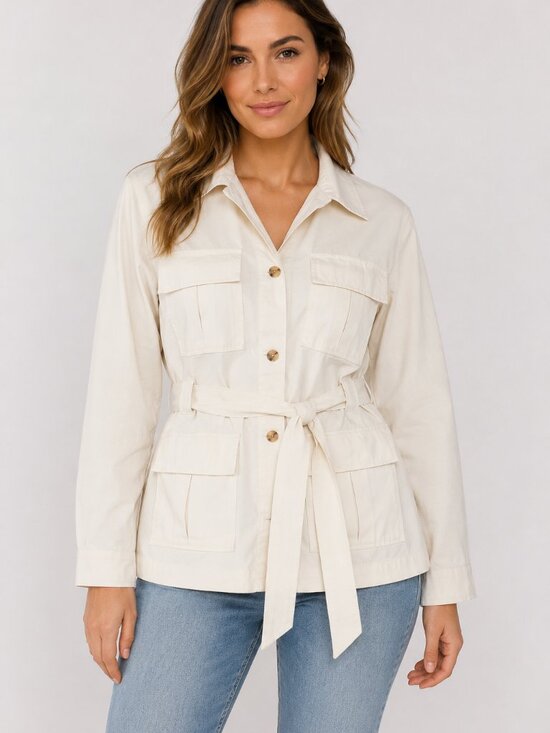 a new day Jackets & Blazers - A New Day Women's Utility Safari Jacket XL Ivory Cream 100% Cotton Belted Cargo